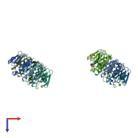 PDB entry 1lt6 coloured by chain, top view.