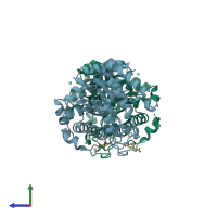 PDB entry 1lt7 coloured by chain, side view.