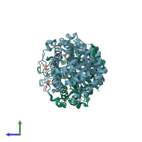 PDB entry 1lt8 coloured by chain, side view.