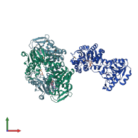 PDB entry 1ltk coloured by chain, front view.