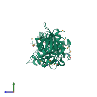 PDB entry 1ltq coloured by chain, side view.