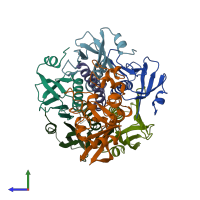 PDB entry 1lts coloured by chain, side view.