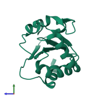 PDB entry 1lu4 coloured by chain, side view.