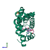 PDB entry 1lue coloured by chain, side view.