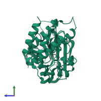 Monomeric assembly 1 of PDB entry 1luf coloured by chemically distinct molecules, side view.