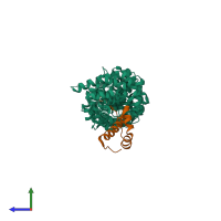 PDB entry 1luj coloured by chain, side view.