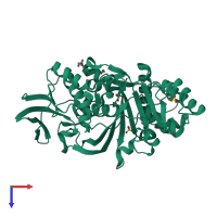 PDB entry 1lv0 coloured by chain, top view.