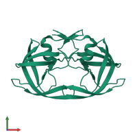 PDB entry 1lv1 coloured by chain, front view.