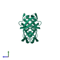 PDB entry 1lv1 coloured by chain, side view.