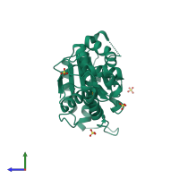 PDB entry 1lv7 coloured by chain, side view.