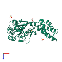 PDB entry 1lv7 coloured by chain, top view.