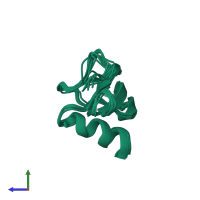 PDB entry 1lv9 coloured by chain, ensemble of 10 models, side view.