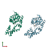 PDB entry 1lvh coloured by chain, front view.