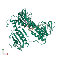 PDB entry 1lvl coloured by chain, front view.