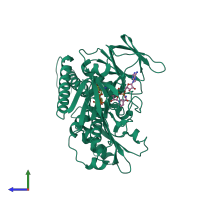 PDB entry 1lvl coloured by chain, side view.
