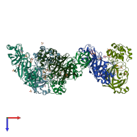 PDB entry 1lvo coloured by chain, top view.