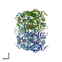 PDB entry 1lvw coloured by chain, side view.
