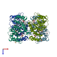 PDB entry 1lvw coloured by chain, top view.