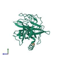 PDB entry 1lvy coloured by chain, side view.