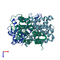 PDB entry 1lw1 coloured by chain, top view.