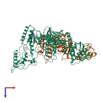 PDB entry 1lw2 coloured by chain, top view.