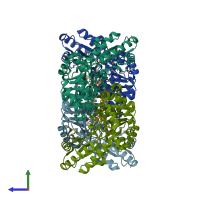 PDB entry 1lw4 coloured by chain, side view.