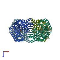 PDB entry 1lw4 coloured by chain, top view.