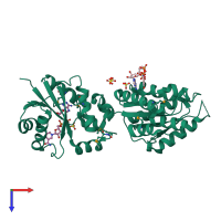 PDB entry 1lw7 coloured by chain, top view.
