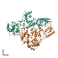 PDB entry 1lwc coloured by chain, front view.