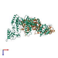 PDB entry 1lwc coloured by chain, top view.