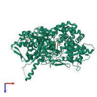 PDB entry 1lwn coloured by chain, top view.