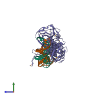 PDB entry 1lwt coloured by chain, side view.