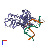 PDB entry 1lwv coloured by chain, top view.