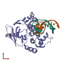 PDB entry 1lwy coloured by chain, front view.