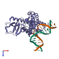 PDB entry 1lwy coloured by chain, top view.