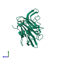 PDB entry 1ly0 coloured by chain, side view.