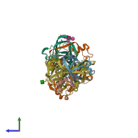 PDB entry 1lyb coloured by chain, side view.