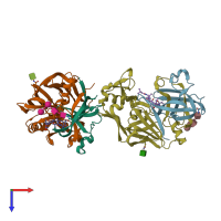 PDB entry 1lyb coloured by chain, top view.