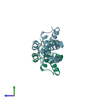 PDB entry 1lyn coloured by chain, side view.