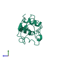 PDB entry 1lyo coloured by chain, side view.