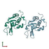 PDB entry 1lys coloured by chain, front view.