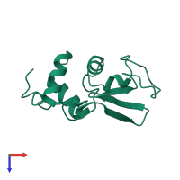 PDB entry 1lyz coloured by chain, top view.