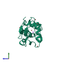 PDB entry 1lz9 coloured by chain, side view.