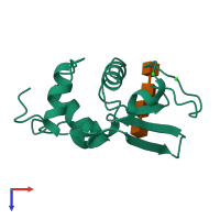 PDB entry 1lzr coloured by chain, top view.