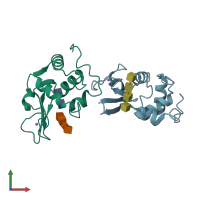 PDB entry 1lzs coloured by chain, front view.
