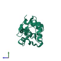 PDB entry 1lzt coloured by chain, side view.