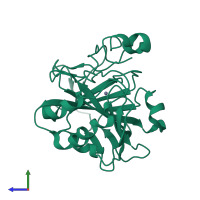 PDB entry 1lzv coloured by chain, side view.
