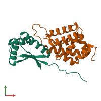 PDB entry 1lzw coloured by chain, front view.