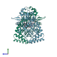 PDB entry 1lzz coloured by chain, side view.