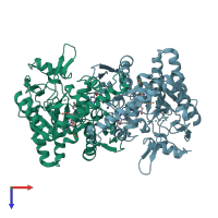 PDB entry 1lzz coloured by chain, top view.